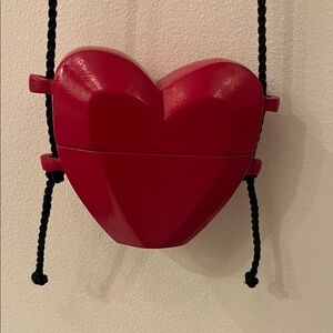 Rare Vintage Valentine Wood Red Heart Crossbody Small Bag Purse Accessory Decor